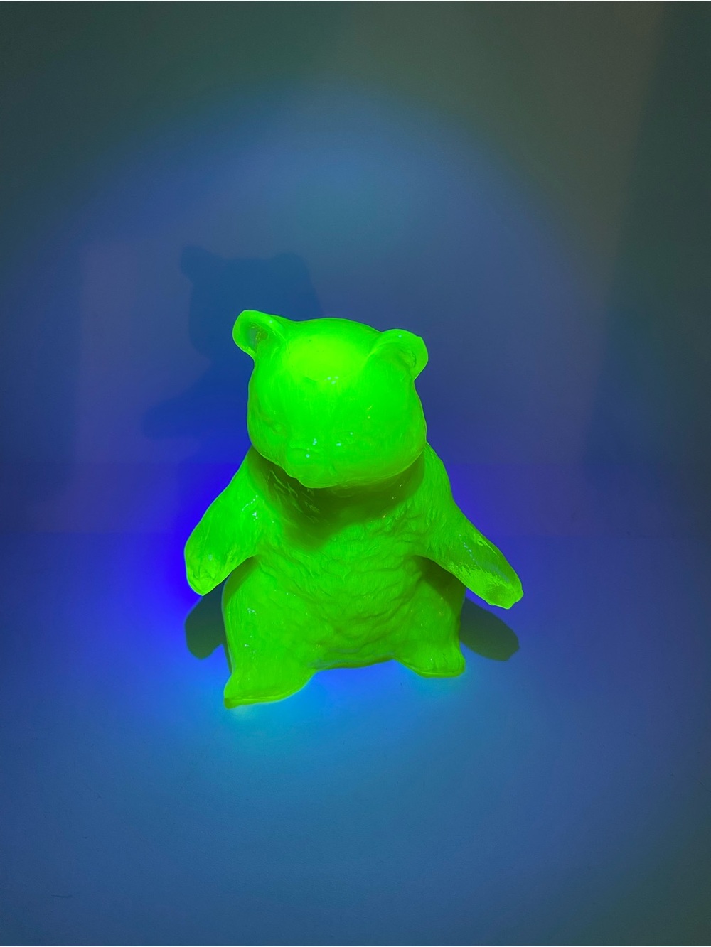 Vintage Mosser Glass Vaseline Uranium Bear Yellow Slag Glass Figurine 3.75"